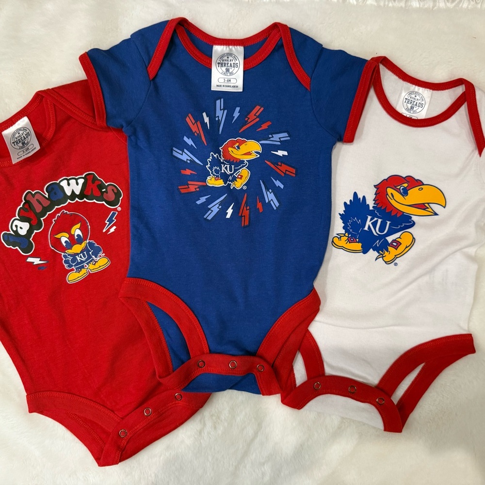 KU Baby onesies (set of 3) NWT